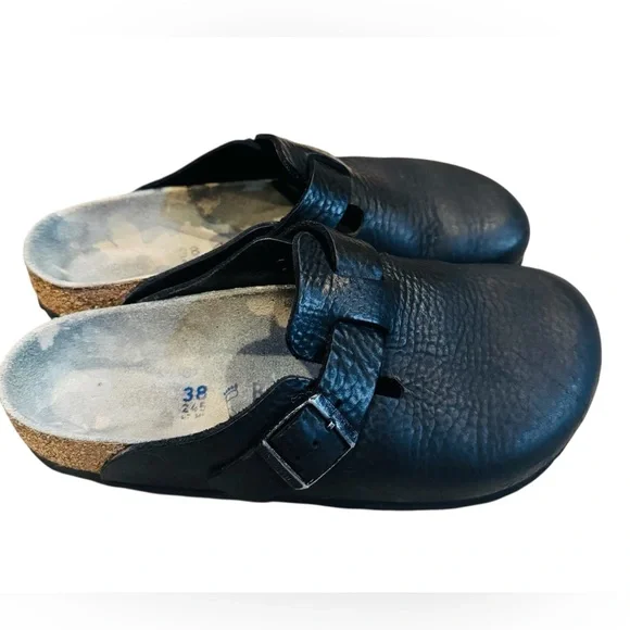 Birkenstock Boston Black Nubuck Pebbled Leather Camo Footbed Reg Width Size 38 - Picture 5 of 11